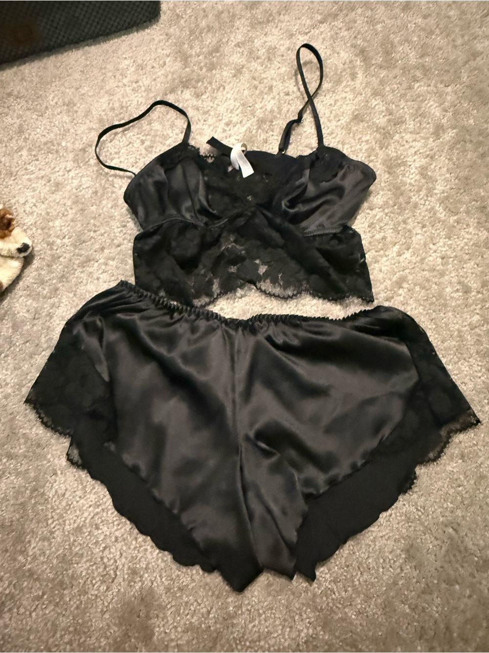 Auden Black Satin Lace Camisole & Shorts Sleep Set